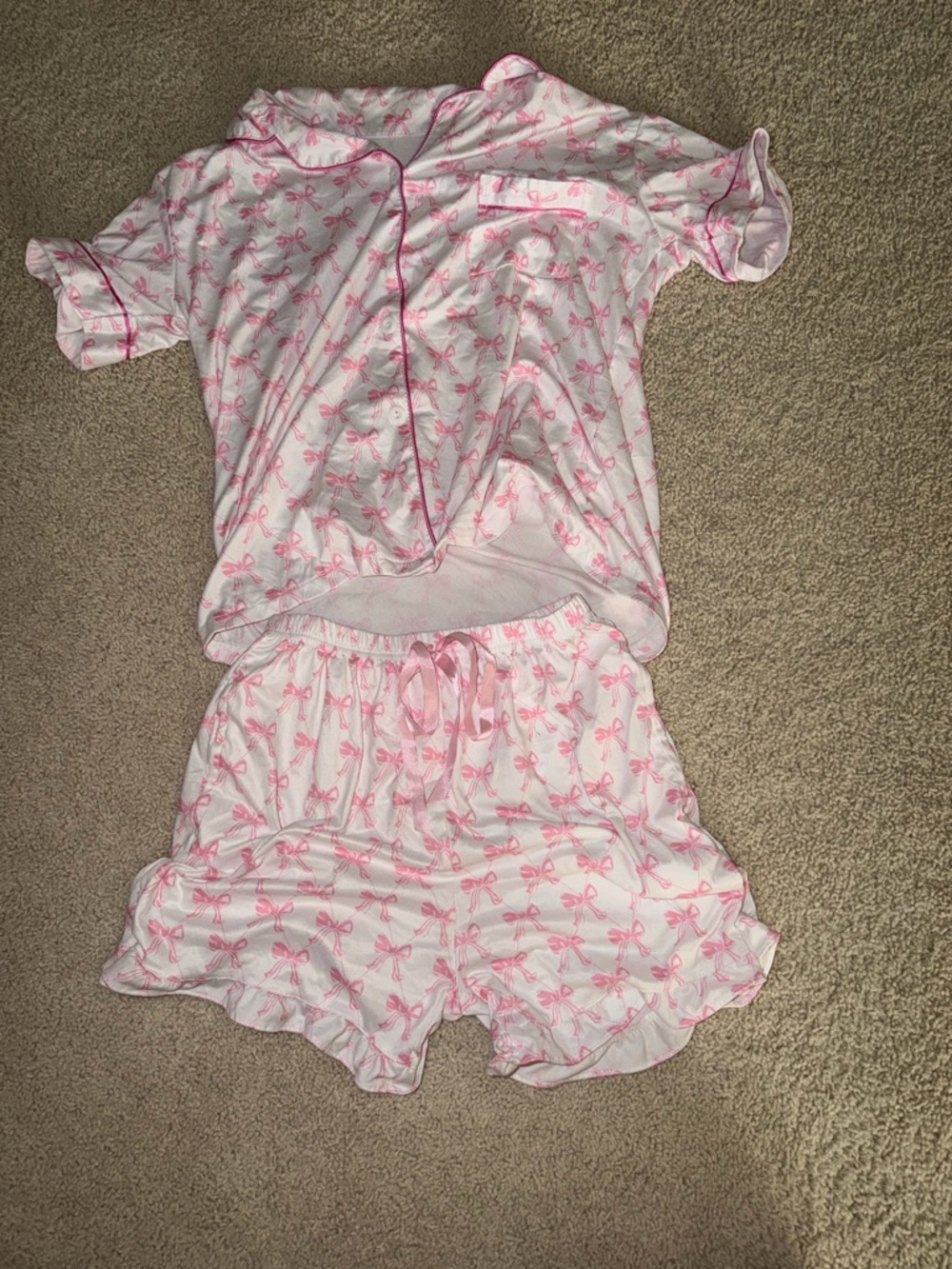 White & Pink Bow Print Pajama Set